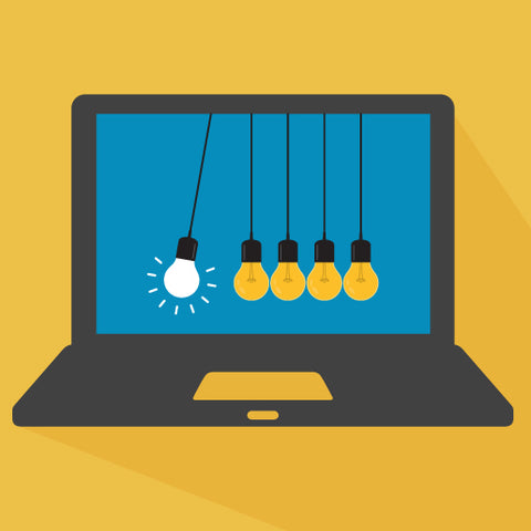 laptop icon. lightbulbs in a row