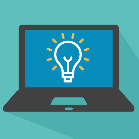 A laptop screen showing a symbol of critical thinking.