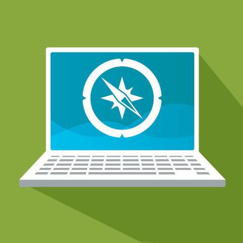 Computer with compass icon