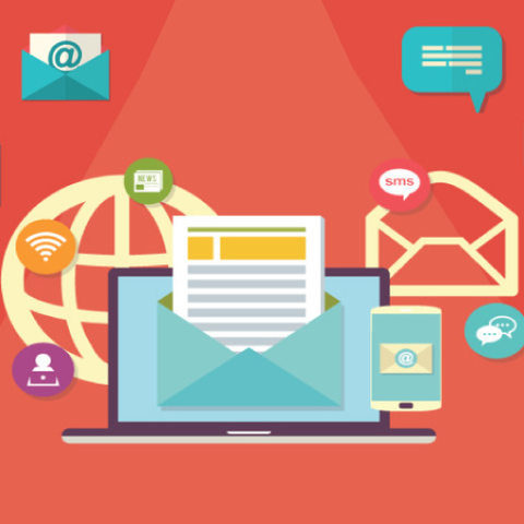 laptop with online communications surrounding it