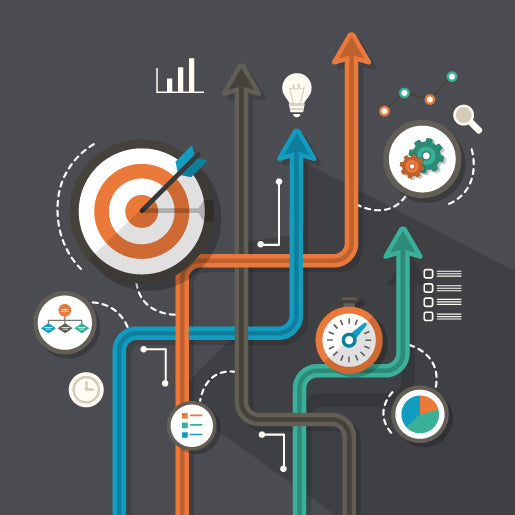 Strategy planning icons in a black background.