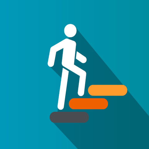 human figure walking up steps icon