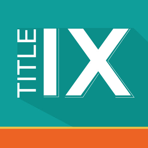 Title IX in a blue and orange background.
